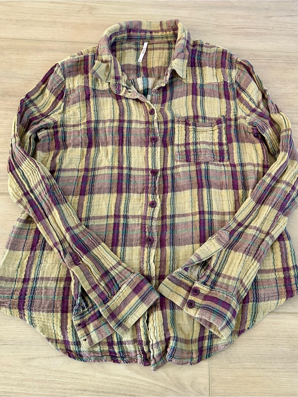 Free People Plaid Boho Grunge Long Sleeve Button Up Shirt